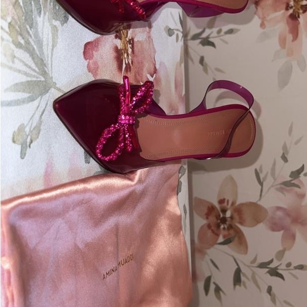 Amina Muaddi Purple Heels with Bow - Picture 2 of 4